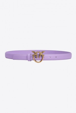 Pinko Love Birds Thin Læder Belt 2cm Fialové Zlaté | SN-PKO34236