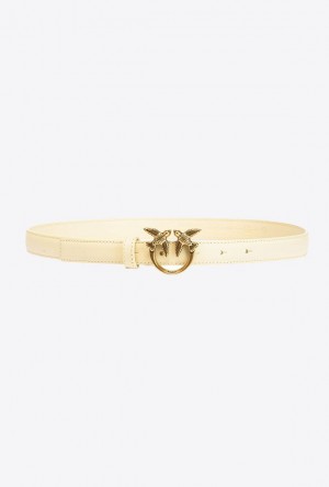 Pinko Love Birds Thin Læder Belt 2cm Krém Zlaté | SN-PKO34234