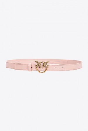 Pinko Love Birds Thin Læder Belt 2cm Růžové Růžové Zlaté | SN-PKO34237