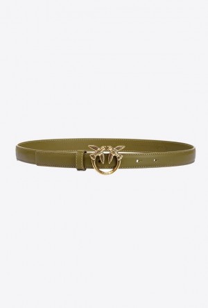 Pinko Love Birds Thin Læder Belt 2cm Zelene Zlaté | SN-PKO34235