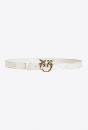 Pinko Love Birds Thin Læder Belt Bílé Bílé Zlaté | SN-PKO34194