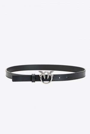 Pinko Love Birds Thin Læder Belt Černé Stříbrné | SN-PKO34195