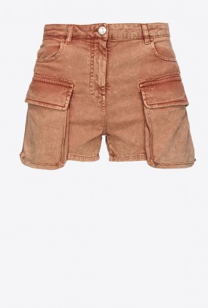 Pinko Marbled Drill Cargo Shorts Hnědé Hnědé | SN-PKO33996