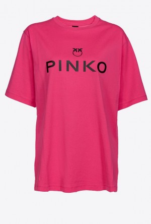 Pinko Maxi-logo T-shirt Růžové | SN-PKO33211