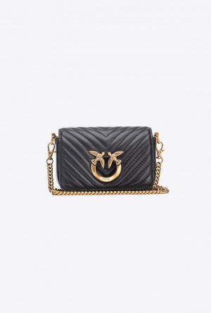 Pinko Micro Love Bag Click Chevron Černé Zlaté | SN-PKO34351