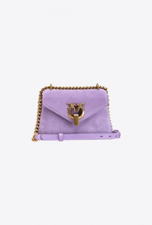 Pinko Mini Cupido Bag Messenger In Semišové Fialové Zlaté | SN-PKO32447