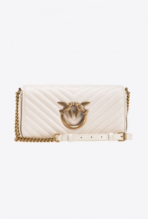 Pinko Mini Love Bag Click Baguette Chevron Bílé Bílé Zlaté | SN-PKO32578