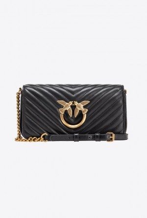 Pinko Mini Love Bag Click Baguette Chevron Černé Zlaté | SN-PKO32699