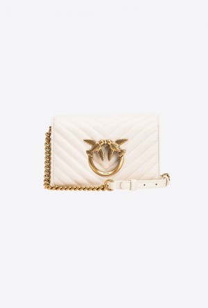 Pinko Mini Love Bag Click Chevron Bílé Bílé Zlaté | SN-PKO32509