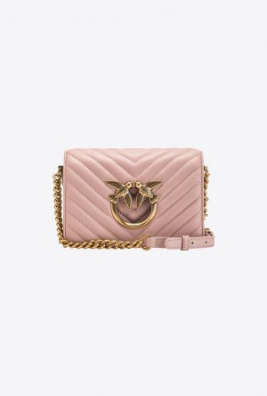 Pinko Mini Love Bag Click Chevron Růžové Růžové Zlaté | SN-PKO32508