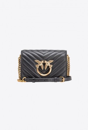 Pinko Mini Love Bag Click Chevron Černé Zlaté | SN-PKO32510