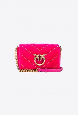 Pinko Mini Love Bag Click In Velvet With Studs Růžové Zlaté | SN-PKO32543