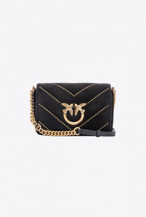 Pinko Mini Love Bag Click In Velvet With Studs Černé Zlaté | SN-PKO32759