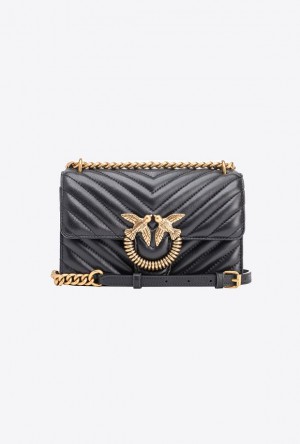 Pinko Mini Love Bag One Chevron Jewel Černé Zlaté | SN-PKO32700