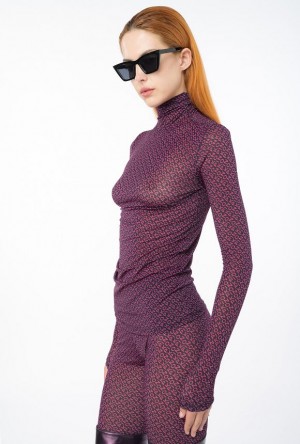 Pinko Mock-turtleneck Svetrové With Logo Print Černé Růžové | SN-PKO33527