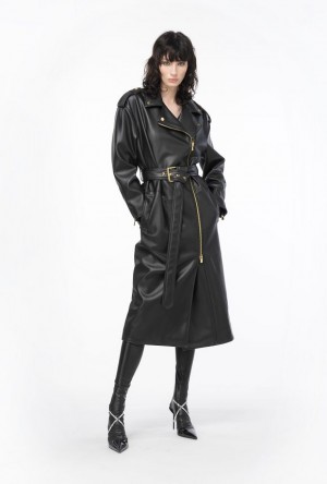 Pinko Nappa-effect Trench Coat Černé | SN-PKO33605