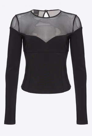 Pinko Neoprene And Tulle Top Černé | SN-PKO33251