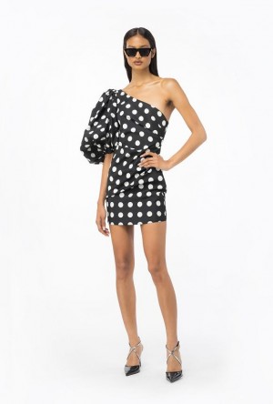 Pinko One-shoulder Polka-dot Mini Šaty Černé Bílé | SN-PKO33049