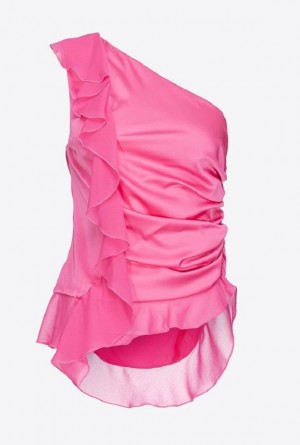 Pinko One-shoulder Top With Ruffle Fuchsie Fialové | SN-PKO33257