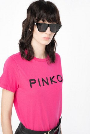 Pinko Pinko-print T-shirt Růžové | SN-PKO33313