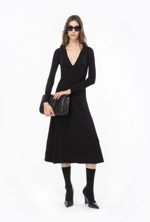 Pinko Plated Knit Midi Šaty Černé | SN-PKO33017