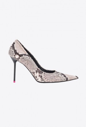 Pinko Pointed-toe Python-print Pumps Černé Bílé | SN-PKO34156