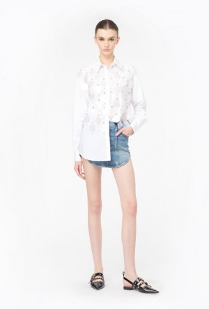 Pinko Poplin Shirt With Sequin Embroidery Bílé | SN-PKO33135