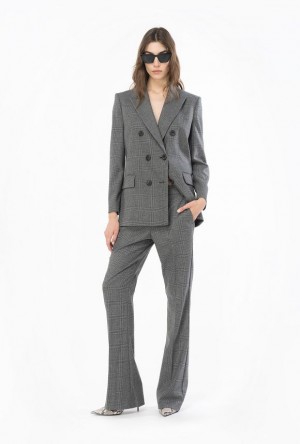 Pinko Prince-of-wales Flannel Trousers Šedé Černé | SN-PKO33905