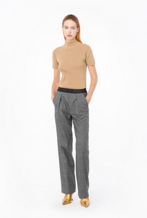 Pinko Prince-of-wales Trousers With Elasticated Pasem Šedé Černé | SN-PKO33907