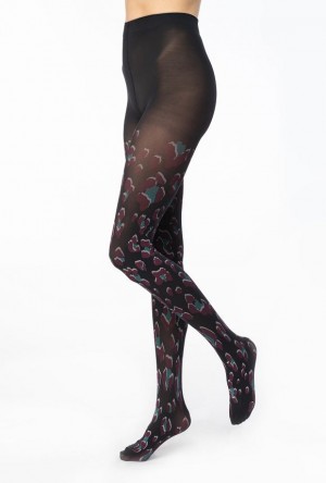 Pinko Printed Microfibre Tights Černé Vínové Tyrkysové | SN-PKO34408