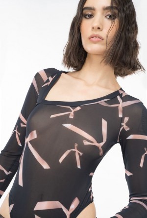 Pinko Reimagine Bow-print Bodysuit By Patrick Mcdowell Černé Růžové | SN-PKO33230