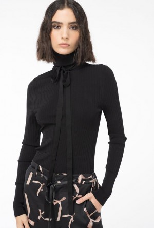 Pinko Reimagine Silk-blend Turtleneck Svetrové By Patrick Mcdowell Černé | SN-PKO33405