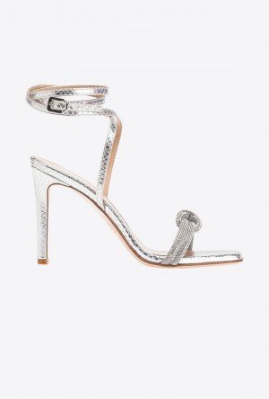 Pinko Sandals With Rhinestone Knot Stříbrné | SN-PKO34162