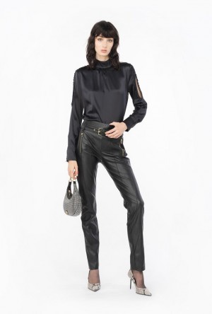 Pinko Satin Blouse With Mini Ruches Černé | SN-PKO33206