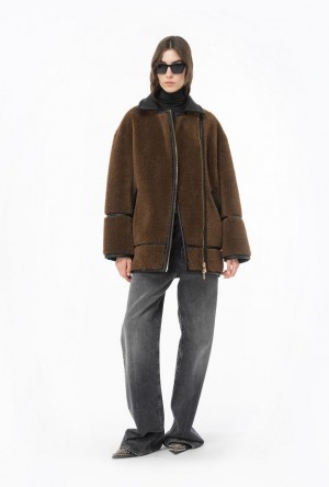 Pinko Sheepskin-effect Jacket Hnědé Černé | SN-PKO33678