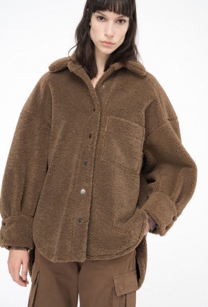 Pinko Sheepskin-effect Shacket Olivy Zelené Hnědé | SN-PKO33634