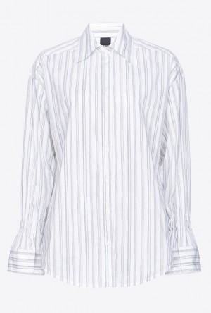 Pinko Shirt With Mismatched Stripes Bílé | SN-PKO33169