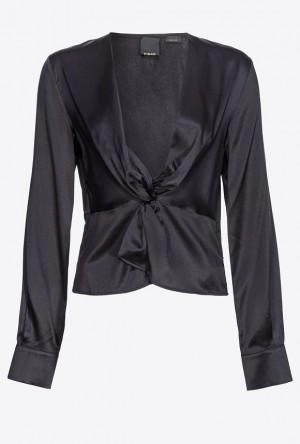 Pinko Silk Blouse With Twist Detail Černé | SN-PKO33204