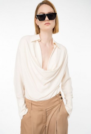 Pinko Silk-blend Blouse With Draping Růžové Bílé | SN-PKO33191