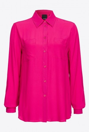 Pinko Silk-blend Shirt With Breast Pocket Růžové | SN-PKO33146