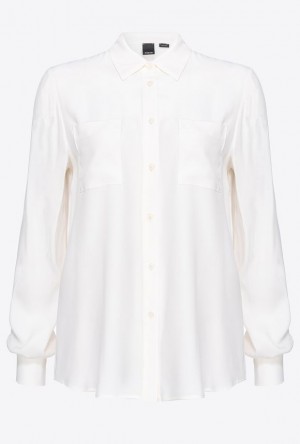 Pinko Silk-blend Shirt With Breast Pocket Světle Žluté Krém Bílé | SN-PKO33150