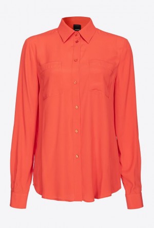 Pinko Silk-blend Shirt With Breast Pocket Oranžové | SN-PKO33166