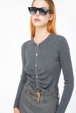 Pinko Slim-fit Žebrovaný Cardigan Tmavě Šedé | SN-PKO33540