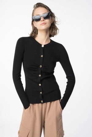 Pinko Slim-fit Žebrovaný Cardigan Černé | SN-PKO33482