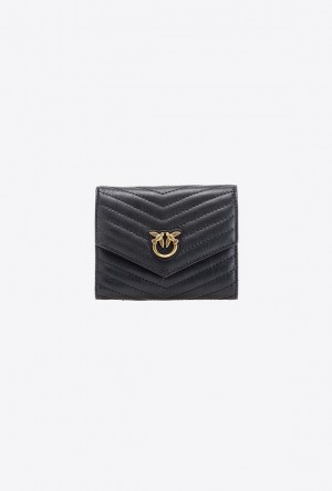 Pinko Small Chevron Nappa Læder Wallet Černé Zlaté | SN-PKO34306