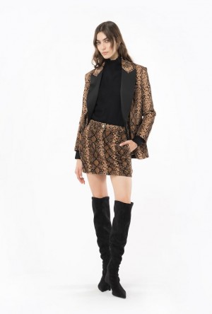 Pinko Snake-print Velvet Mini Skirt Černé Béžový | SN-PKO34081