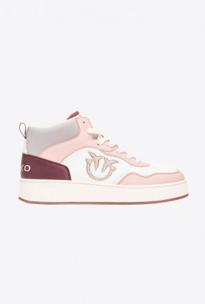 Pinko Sneakers With Glittery Love Birds Logo Bílé Růžové Šedé | SN-PKO34128