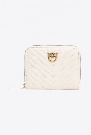 Pinko Square Zip-around Wallet In Chevron-patterned Nappa Læder Bílé Bílé Zlaté | SN-PKO34276