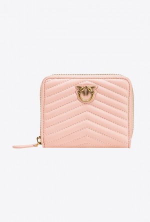 Pinko Square Zip-around Wallet In Chevron-patterned Nappa Læder Růžové Růžové Zlaté | SN-PKO34277