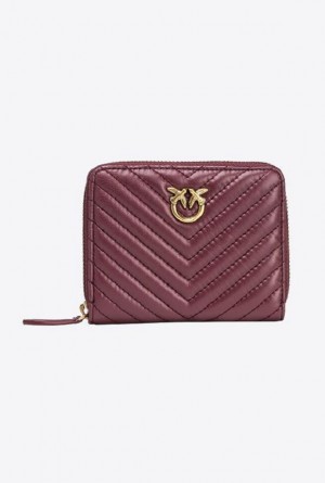 Pinko Square Zip-around Wallet In Chevron-patterned Nappa Læder Zlaté | SN-PKO34279